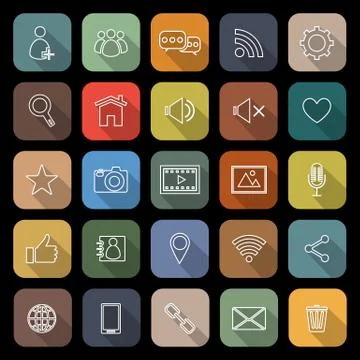 Chat line flat icons with long shadow Stock Illustration