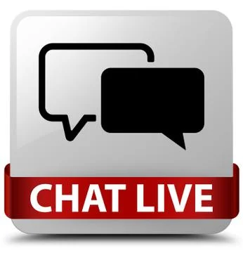 Chat live white square button red ribbon in middle Stock Illustration