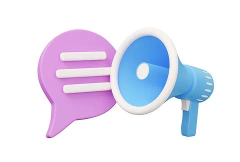 Chat megaphone speaker 3d render illustration in minimal cartoon style isol.. Stock Illustration