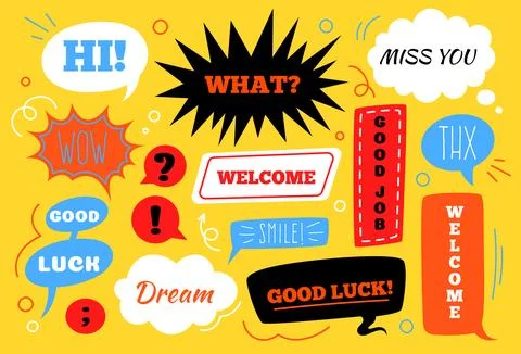 Chat message in bubbles. Colorful speech cloud. Dialogue balloon. Phrases for Stock Illustration