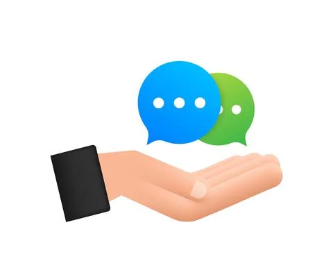 Chat Message Bubbles icon hanging over hands on white background. Vector stock Stock Illustration