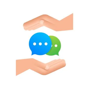 Chat Message Bubbles icon hanging over hands on white background. Vector stock Stock Illustration