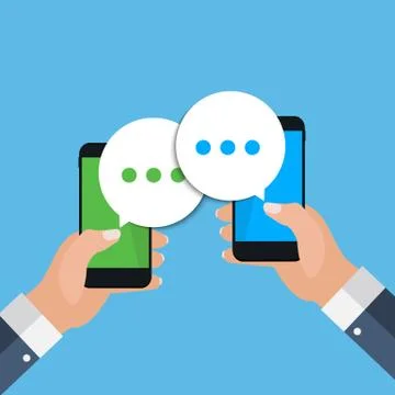 Chat message bubbles on smartphone screen, social networ concept. Vector illu Stockillustratie