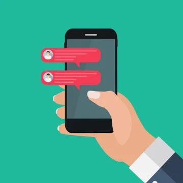 Chat message bubbles on smartphone screen, social networ concept. Vector illu 스톡 일러스트