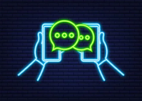 Chat Message Bubbles on smartphone screen. Neon icon. Social network. Messaging 스톡 일러스트