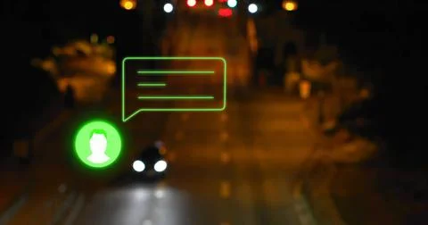 Chat message notification image over blurred city street at night Ilustração Stock