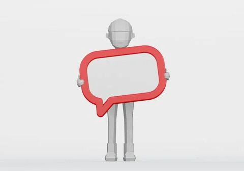 Chat for message or information 3d render of cartoon holding a chat box me... Foto stock