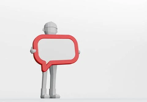 Chat for message or information 3d render of cartoon holding a chat box me... Foto stock
