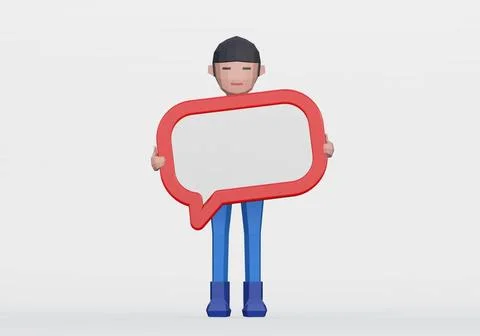 Chat for message or information 3d render of cartoon holding a chat box me... Foto stock