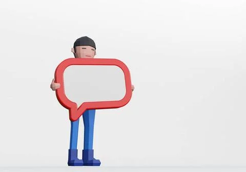 Chat for message or information 3d render of cartoon holding a chat box me... Foto stock