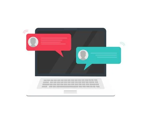 Chat messages on computer online logo design. Stock Illustration