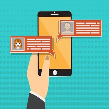 Chat messages notification on smartphone vector illustration, flat cartoon sms Stock Illustration