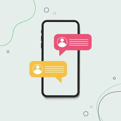 Chat messages notification on smartphone vector illustration, flat sms bubbles Stock Illustration