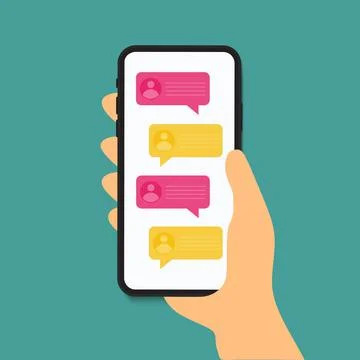 Chat messages notification on smartphone vector illustration, flat sms bubbles Stock Illustration