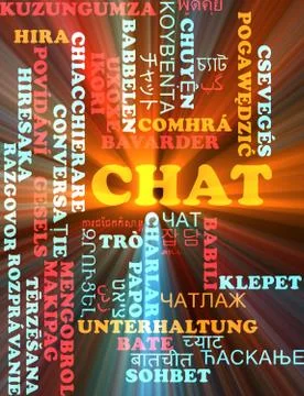Chat multilanguage wordcloud background concept glowing Stock Illustration