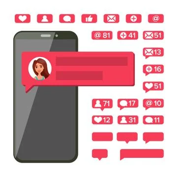 Chat Notification Vector. Mobile Phone Screen. New Messages, Likes, E-mail Stock Illustration