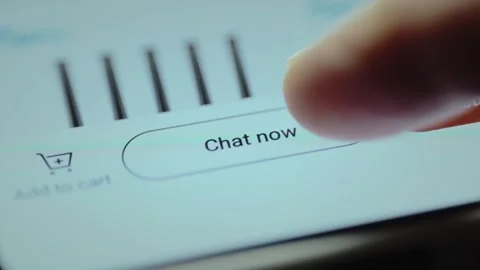 Chat now button within an ecommerce application, initiating a conversation with Stock Footage 327899546