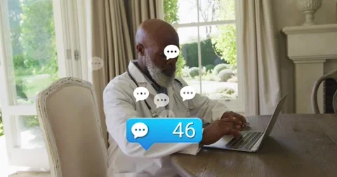 Chat ping appearing, physician typing, message bubbles growing and counter Stock Footage 333901089