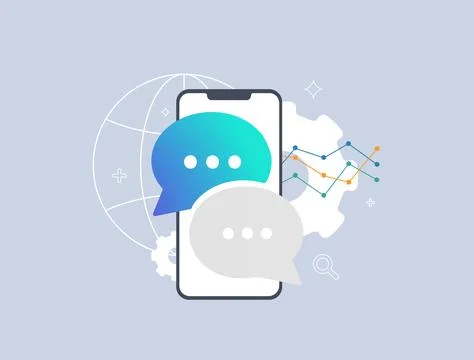 Chat powers mobile customer support with analytics on smartphone. Chatbot Stock Illustration