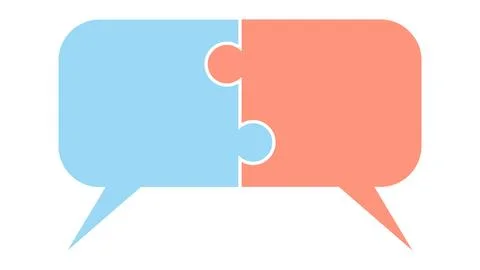 Chat puzzle logo, icon understand people, integrate dialogue talk bubble Stock Illustration