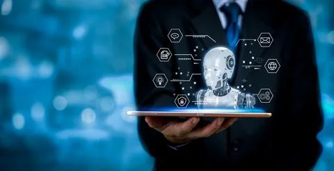 Chat Robot is an artificial intelligence.AI improves conversations and cust.. Stock Photos