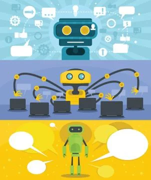 Chat robot banner concept set, flat style Stockillustratie
