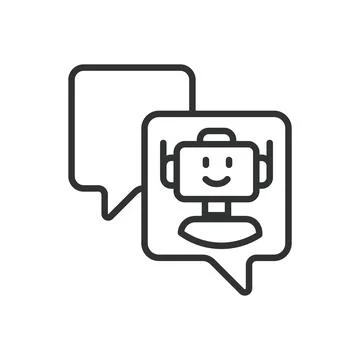 Chat with robot, icon in line design. Chat, robot, communication, AI, dialogue Stock-Illustration