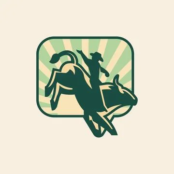 Chat Rodeo Logo. Vector illustration of a cowboy riding a bull. Stock Illustration