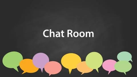 Chat room white text illustration with colourful empty callouts and black Stock Illustration