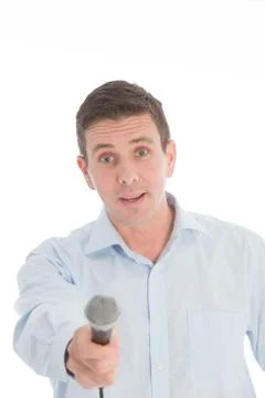 Chat show host with a startled expression Stock Photos