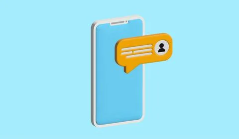 Chat on smartphone 3d vector. 3d smartphone on yellow. Stock Illustration