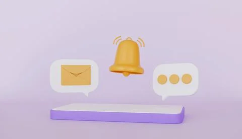 Chat speech bubble, letter envelope and notification bell icon on mobile phone Stock-Illustration