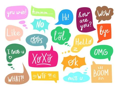 Chat speech bubble with phrase set isolated on white Stock Illustration