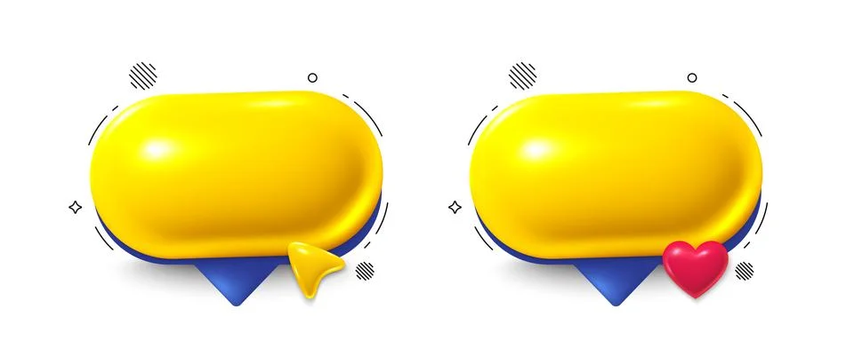 Chat speech bubble set. Yellow chat comment 3d icon. Talk message box. Social Stock Illustration