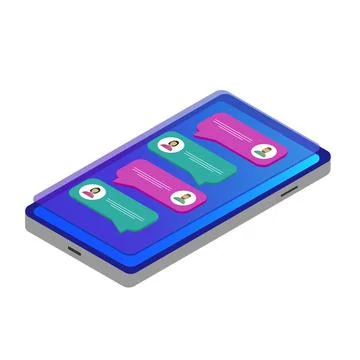 Chat speech bubbles, on-screen text messages. Mobile messenger application Stock Illustration