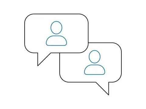 Chat speech bubbles with user profile icon line art isolated on white backgr Stock Illustration