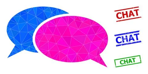 Chat Triangle Icon and Grunge Chat Simple Stamp Seals Stock Illustration