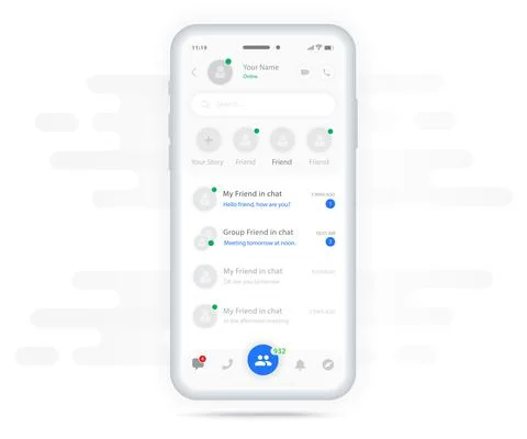 Chat UI Application design concept, Social network messenger communication UX UI Stock Illustration