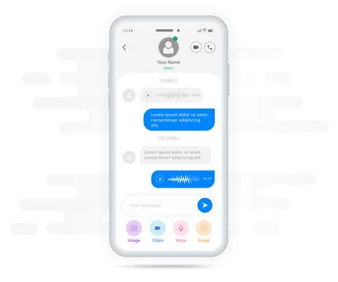 Chat UI Application design concept, Social network messenger communication UX UI Stock Illustration