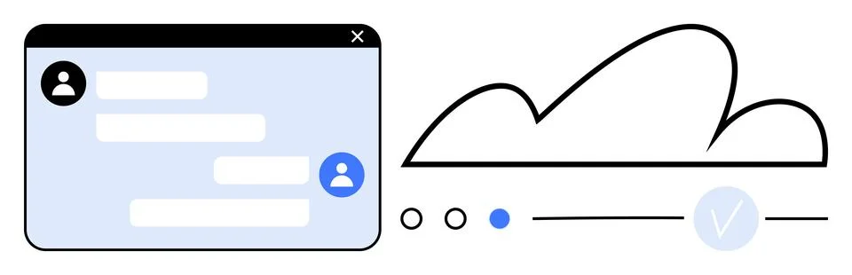 Chat window with user profile icons and message bubbles next to a cloud outli Stock Illustration