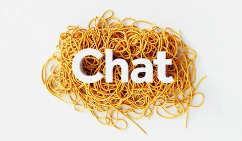 Chat word on a tangled pile of string. mental health and problem solving concept Illustrazione stock
