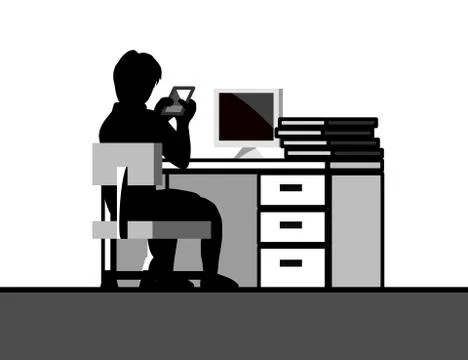 Chat in work bw Stock Illustration