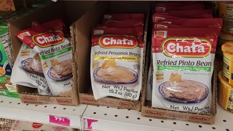 Chata Refried Pinto Beans Grocery Stock Footage 244053101