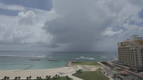 Chatan Okinawa Tsunami Warning Empty Beach Pan Left from Hotel – 18 Seconds Stock Footage 325681872