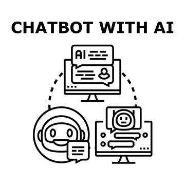 Chatbot with ai communicating with users on screens Stock Illustration