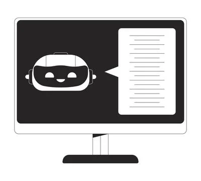 Chatbot AI computer display black and white 2D line cartoon object Stock Illustration