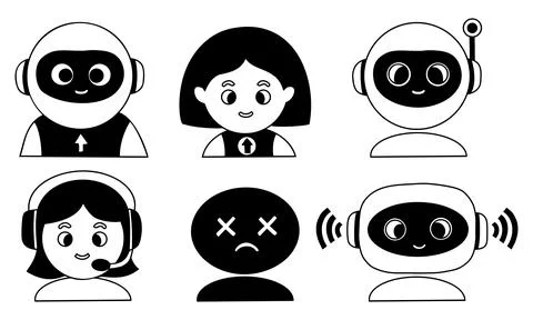 Chatbot, AI face, robot and Human Emotion Avatar hand drawing. Vector icon .. Illustrazione stock