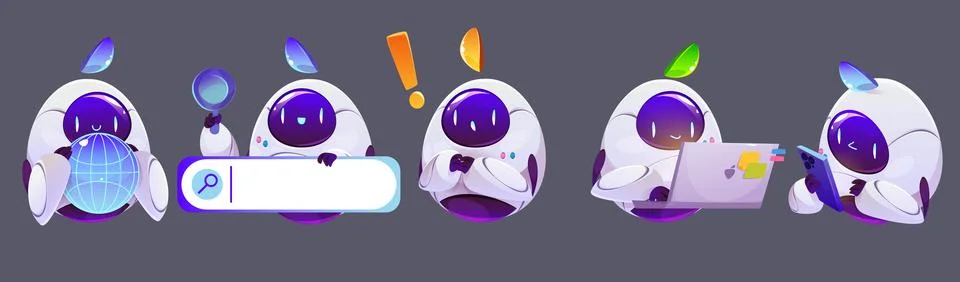 Chatbot ai robot characters set Illustrazione stock