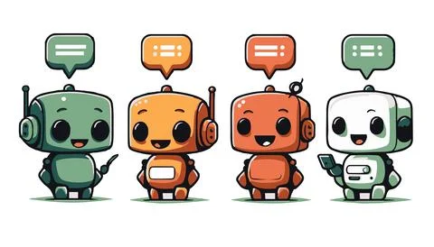Chatbot ai vector, icon, characters, illustrator, white background, robots .. Stock Illustration