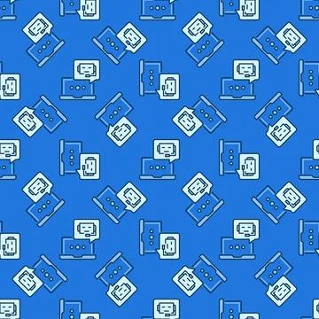 Chatbot and Laptop Computer vector colored seamless pattern 스톡 일러스트